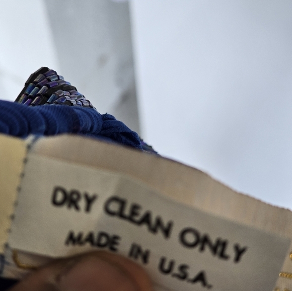 VTG 80s Michael Marcella Beaded Crinckle  Dress 4 Women Blue Y2k USA Layered - Picture 16 of 16